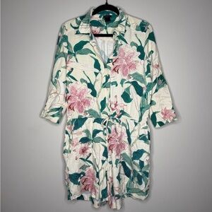 Ann Taylor Floral Romper - Green and Pink